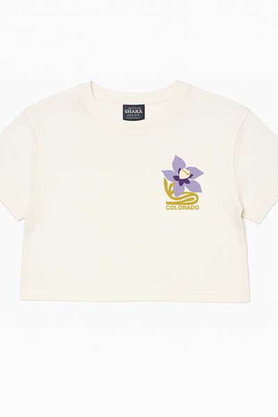 Colorado Columbine Flower Crop Short Sleeve Shirt by McKenzie Parrott