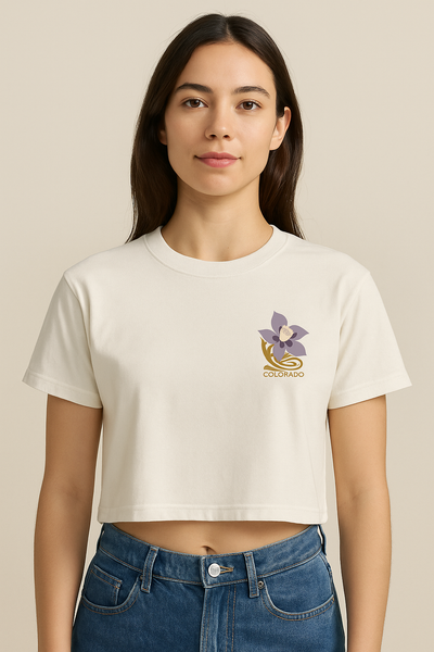 Colorado Columbine Flower Crop Short Sleeve Shirt by McKenzie Parrott